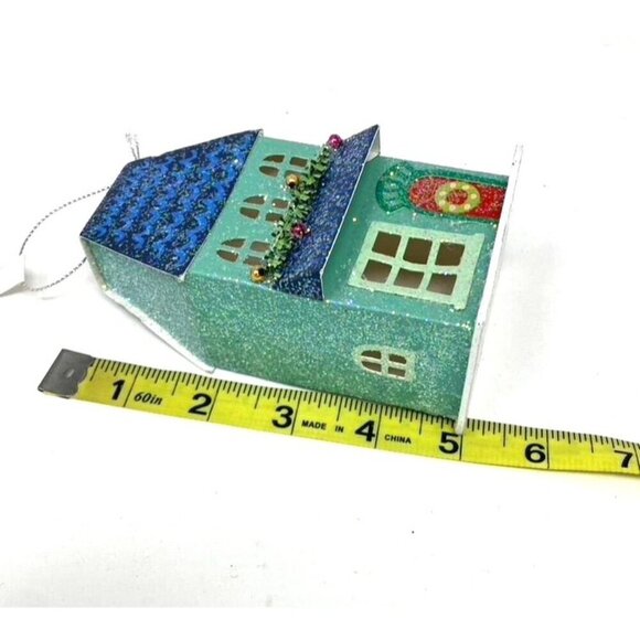 Glittered Paper House Christmas Tree Ornament Green Wondershop™ 5" Height - Picture 8 of 10